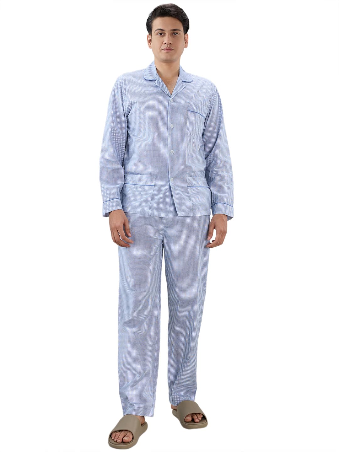 Men Regular Fit Print Pattern Pure Cotton Reosrt Collar Full Sleeve Lounge wear Pyjama Resort Shirt