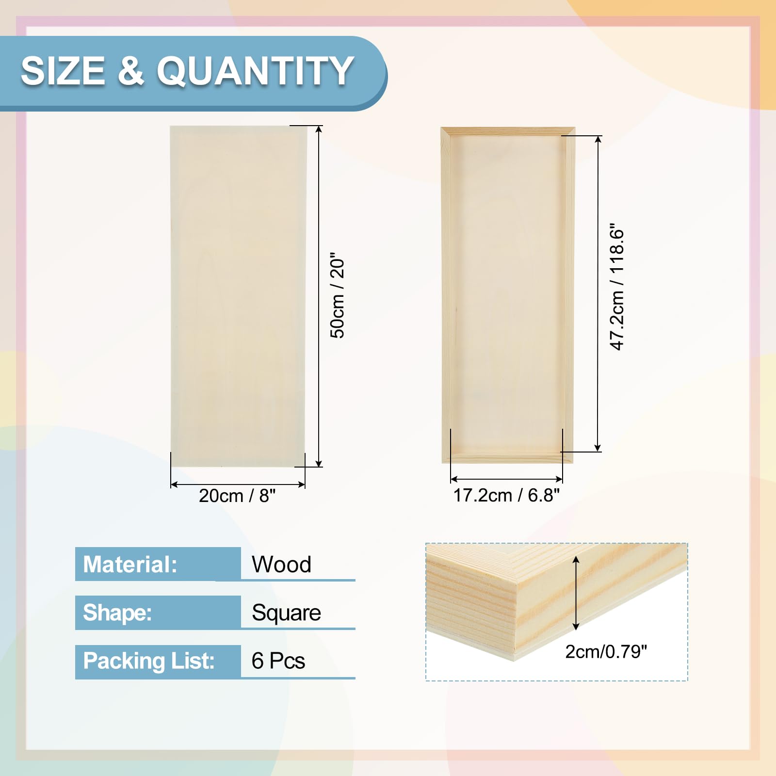 QUARKZMAN 6 Pack Holz Leinwand Bretter 8x20 Zoll Kunst Leinwände Quadratisch Unbehandeltes Holzpanel Für Malerei Basteln DIY Projekte Pouring Art