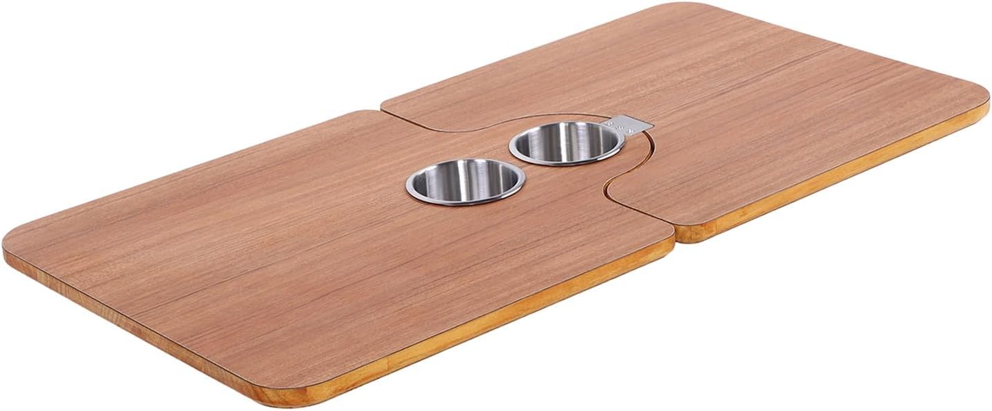 aqxreight RV Table Top Foldable Solid Wood with 2 Stainless Steel Cup Holders for Pontoon Boat Yacht Deck Dining Work