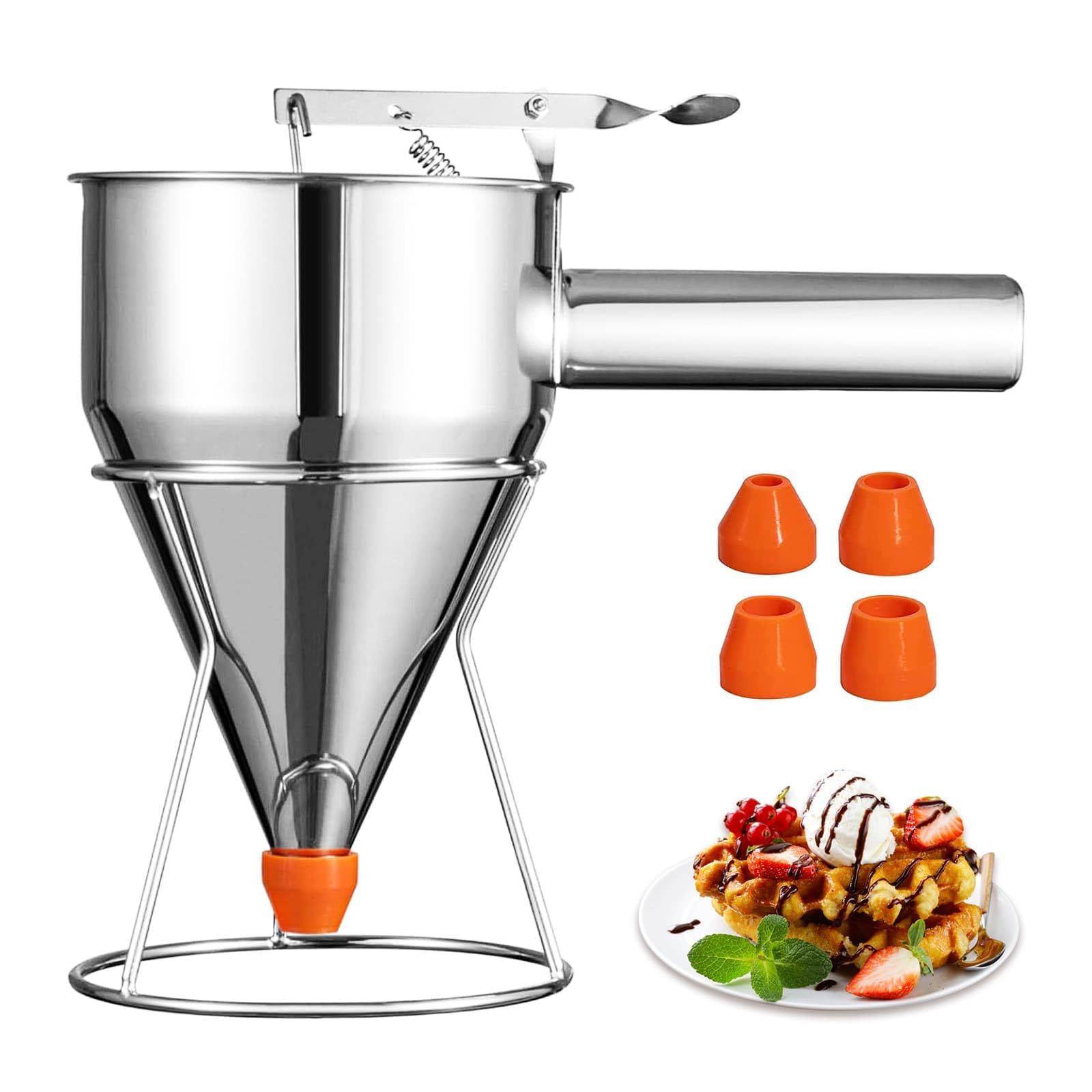 1.2LPancake Dispenser,Stainless Steel Batter Dispenser with Stand,4 Nozzles