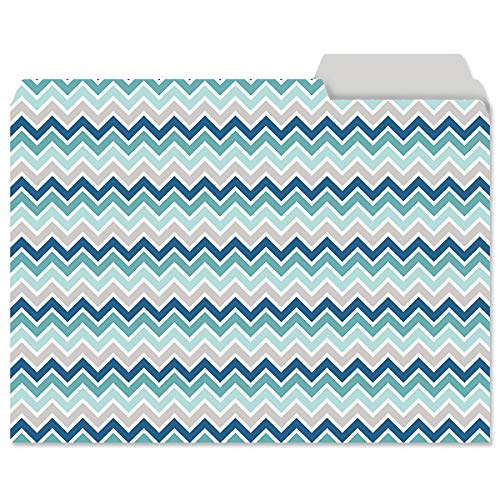 Coastal Blues File Folder Value Pack - Set Of 24 File Folders With Staggered Tabs, 6 Designs, Graphic Geometric Print, Office Supplies, Letter Size,  9 ½  X 11 ¾ Inches #TOP4