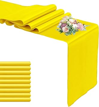 10 Pack Satin Table Runner Yellow 12 x 108 Inch Long,Satin Silk Table Runner for Wedding,Birthday Party and BanquetYellow,10 Pack