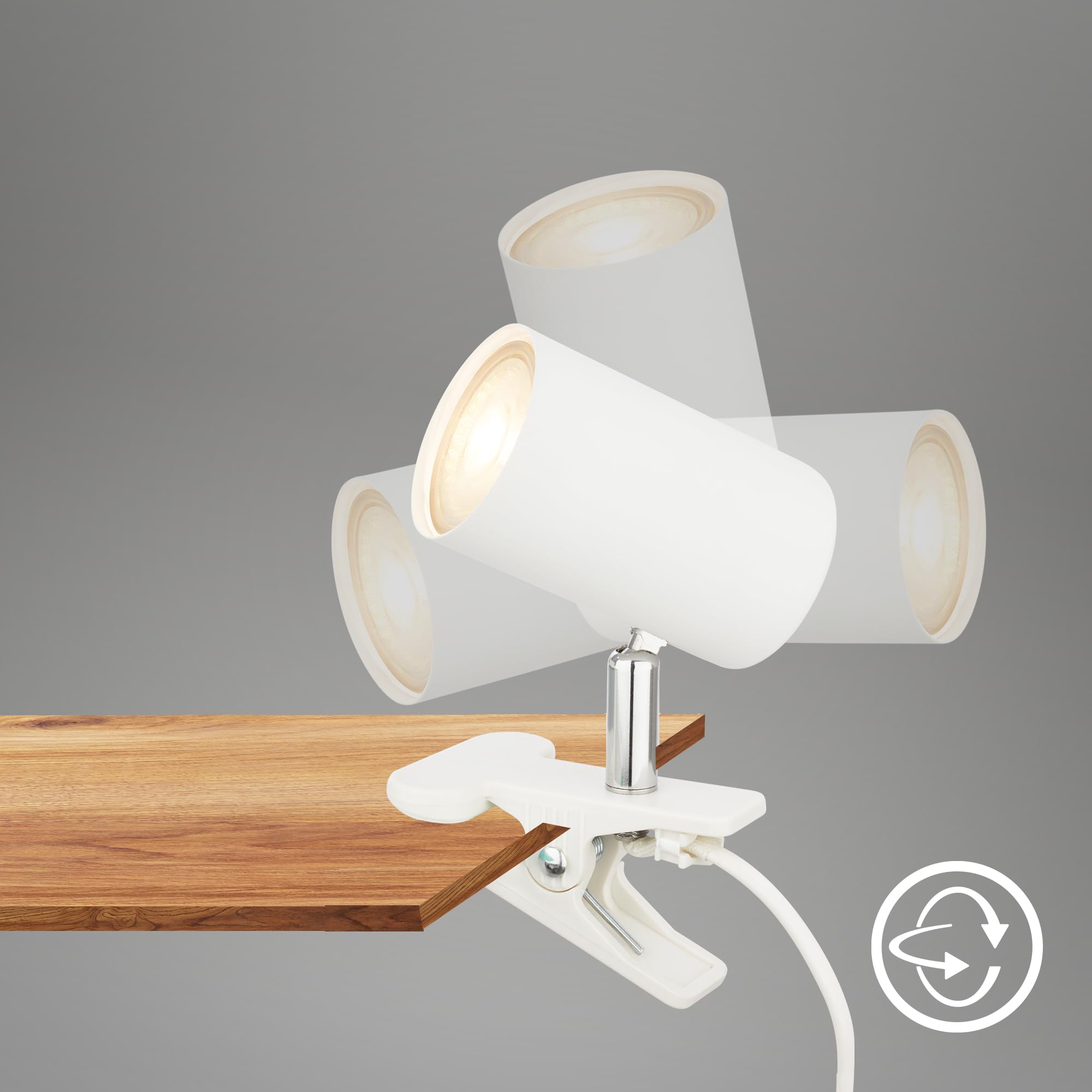 BRILONER - Lampa biurkowa z przełącznikiem kablowym, obrotowa, nocna, do czytania, biurowa, dziecięca, 16.5x6.5x12 cm, biała – funkcjonalna i kompaktowa