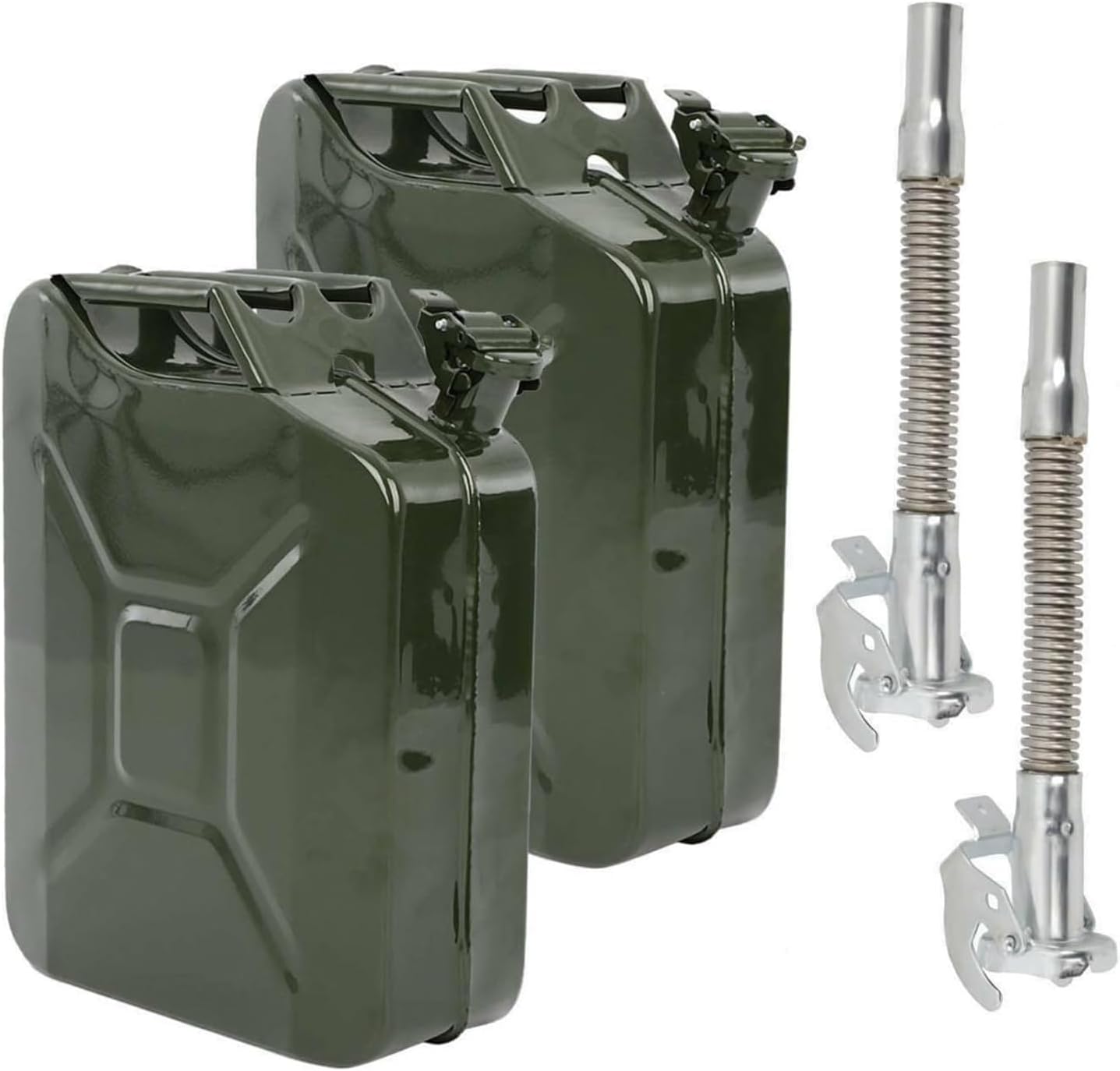 YORKING 2pcs Metal Jerry Can 20L Olive Green Metal Petrol Cans Container Store with 2 Spout for Fuel Oil Petrol Diesel