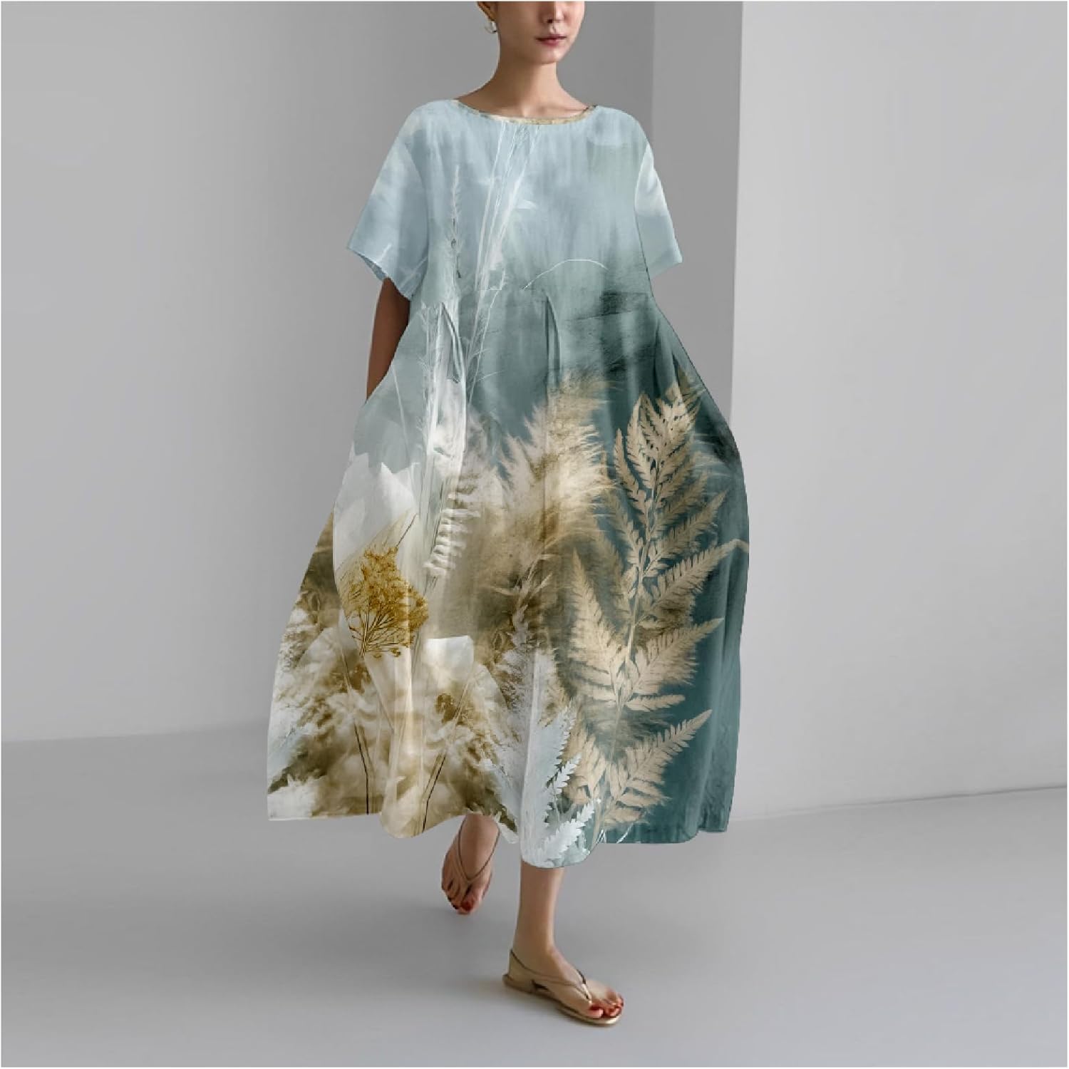 MARSVOVO Japanese Art Dress for Women 2024 Plus Size Vintage Floral Boho Style Loose Fit Linen Blend Flower Dresses - Image 2