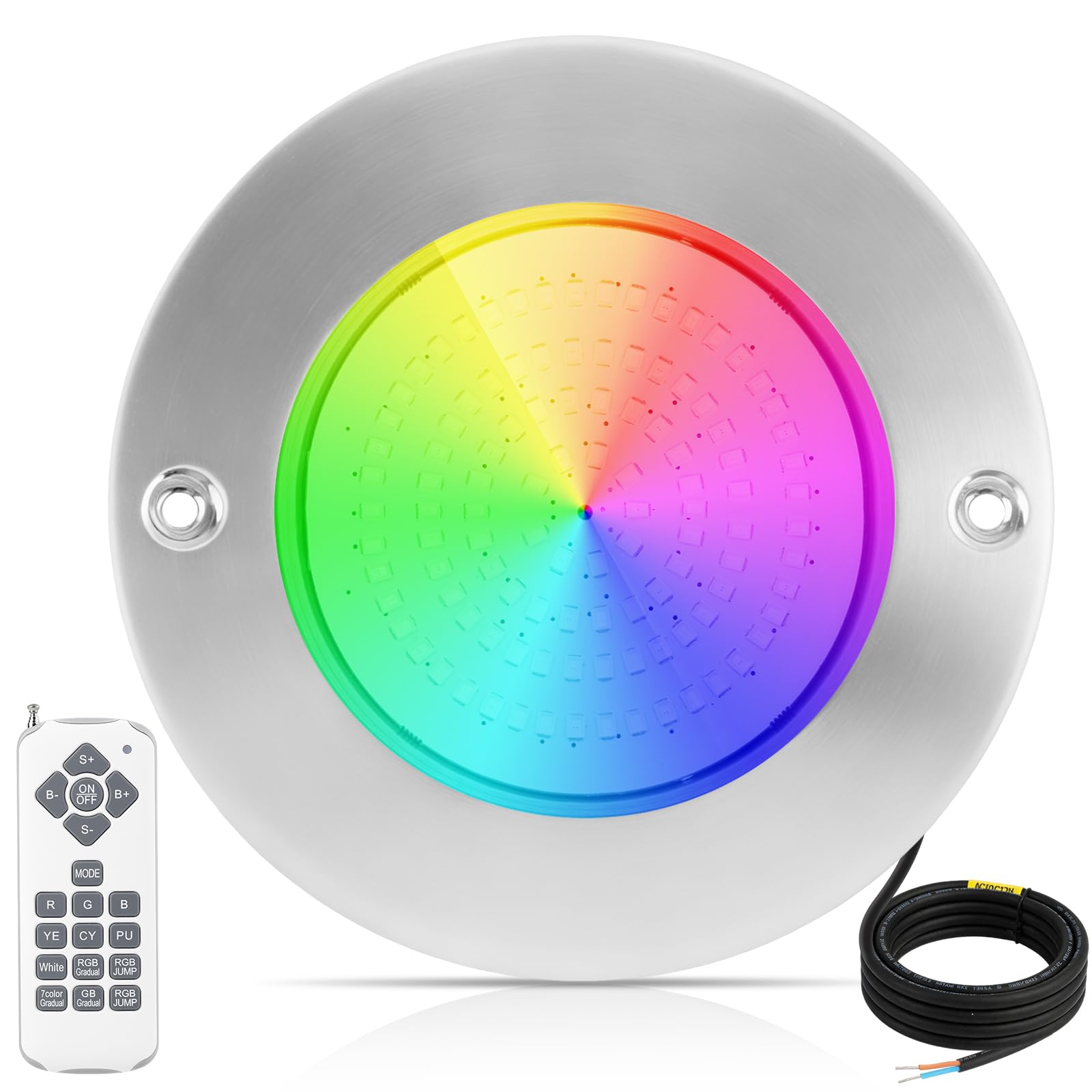 LED Poolbeleuchtung, 18W RGB Edelstahl Unterwasserscheinwerfer, IP68 Wasserdicht, Oberflächenmontage, 12V AC/DC Schwimmbad Lampe mit Fernbedienung, Für Schwimmbad/Landschaft Beleuchtung