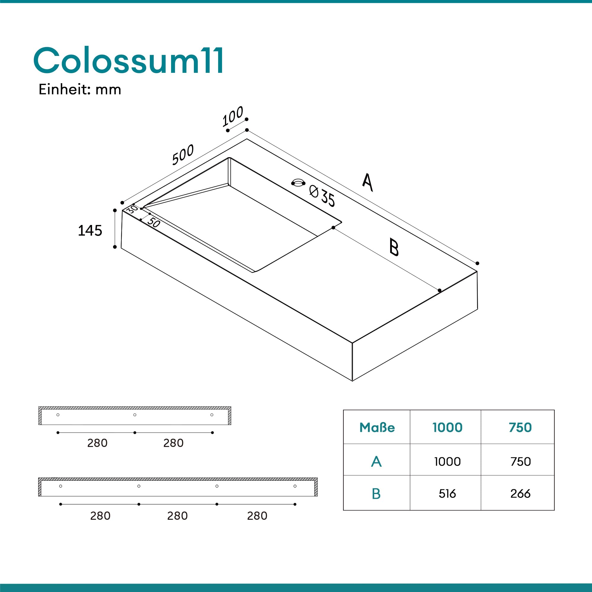Mai & Mai Colossum11 Lavabo à poser rectangulaire 100 x 50 x 13 cm Lavabo suspendu Anthracite mat