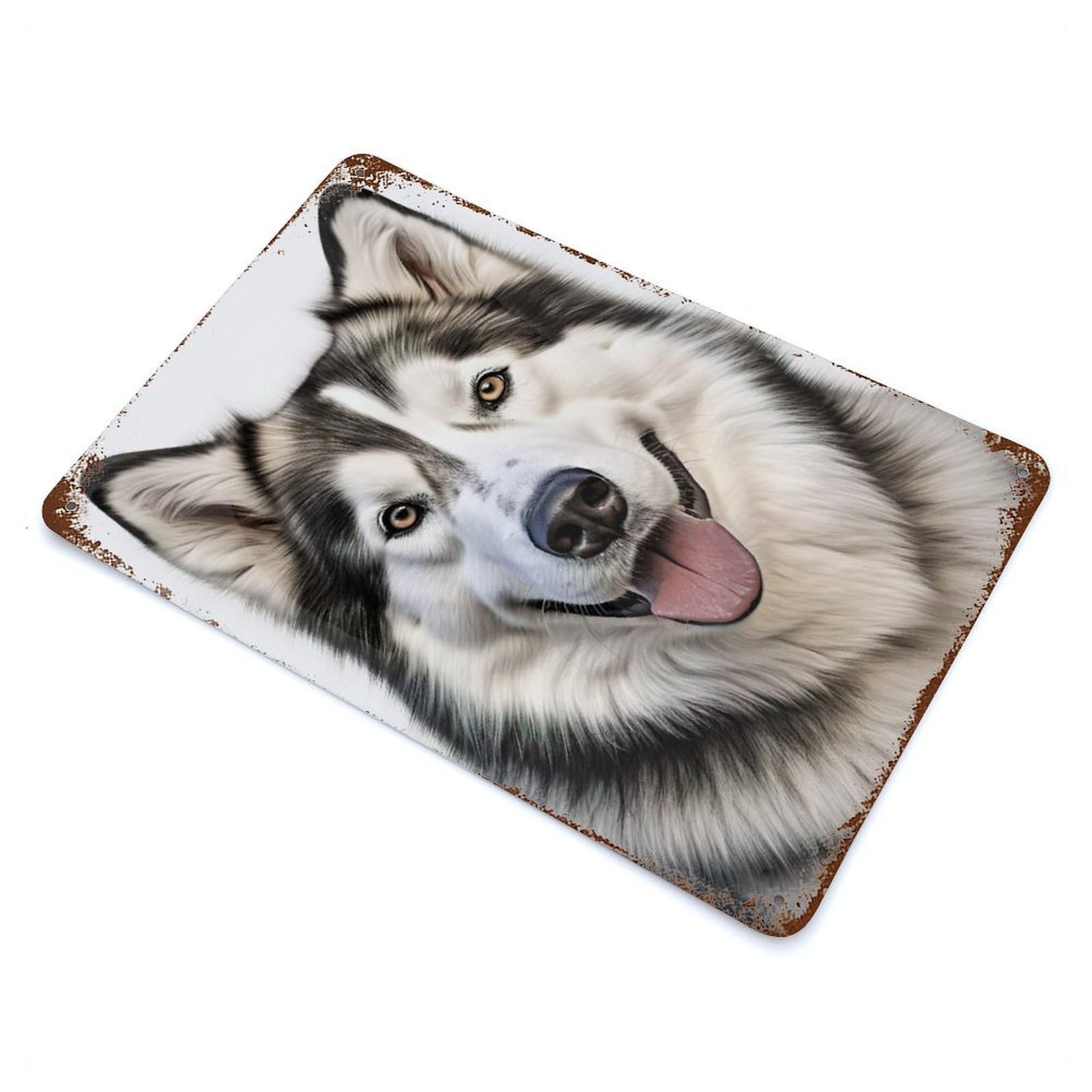 Smiling Alaskan Malamute Rustic Tin Plaque 11.8"x7.9", Industrial Home Decor for Pub, Kitchen And Man Cave Decor