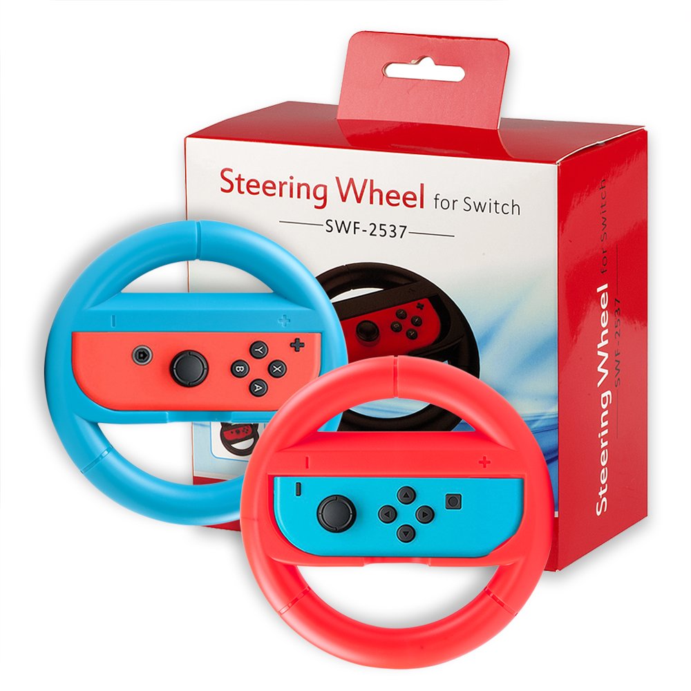 QUN FENG Nintendo Switch Racing Steering Wheel 2 Pack Switch Accessory Pair(Blue+Red)