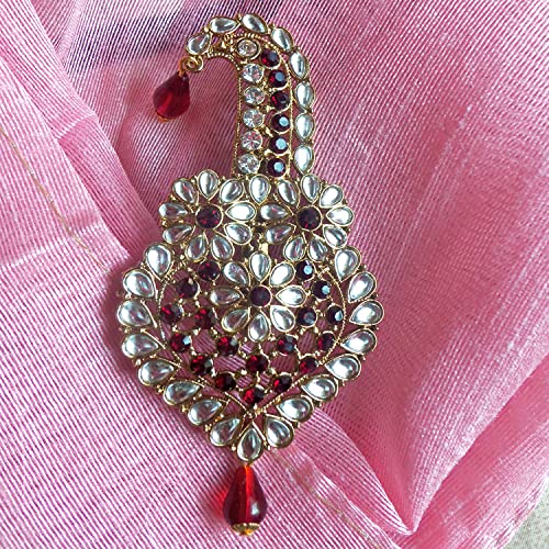 Image of Mahi Maroon and White Crystals Kalangi Brooch for Groom /Men (KL1001002G)