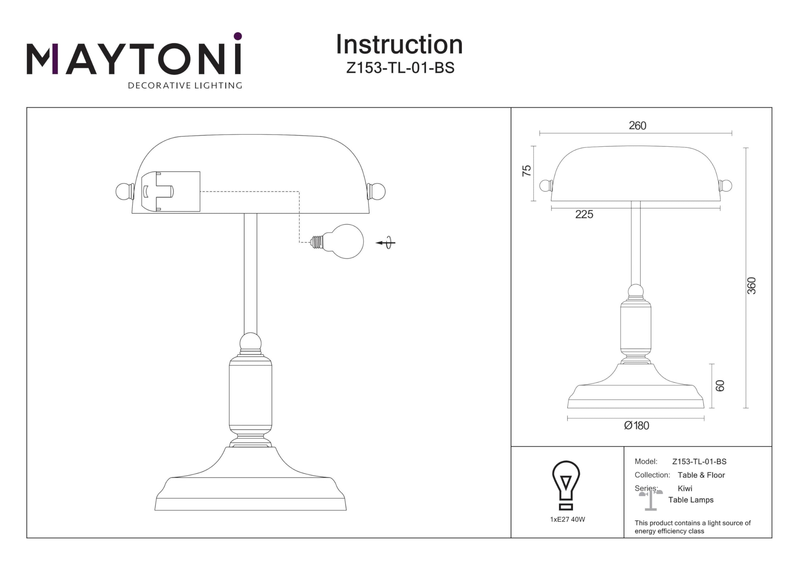 MAYTONI DECORATIVE LIGHTING Schreibtischlampe mit Metallsockel, im Banker Stil, Lampenschirm aus geblasenem Glas, grün, 1-flammig, 1 X E27 40W