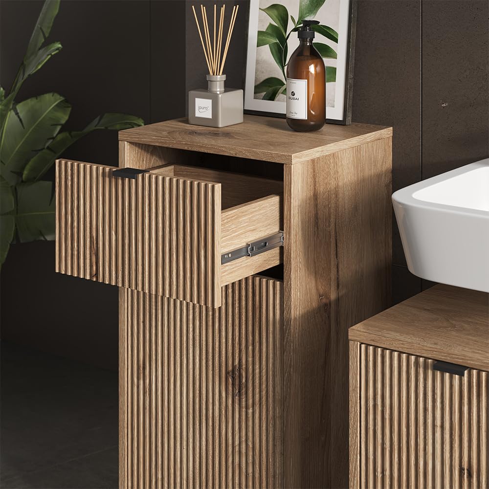 Vicco Badmöbel-Set Eliza, Viking Oak, 70 cm, besteht aus Waschbeckenunterschrank, Spiegelschrank und Midischrank