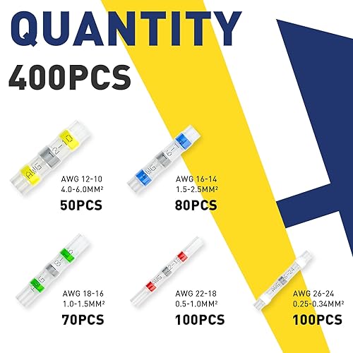 Miniatura 2 de haisstronica Kit de 400 conectores de alambre de sellado de soldadura, conectores de alambre termorretráctiles de grado marino de calibre 26-10,