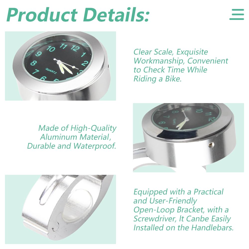 Aramox Motorrad Lenkeruhr Weiß - 7/8-1 Zoll Halterung