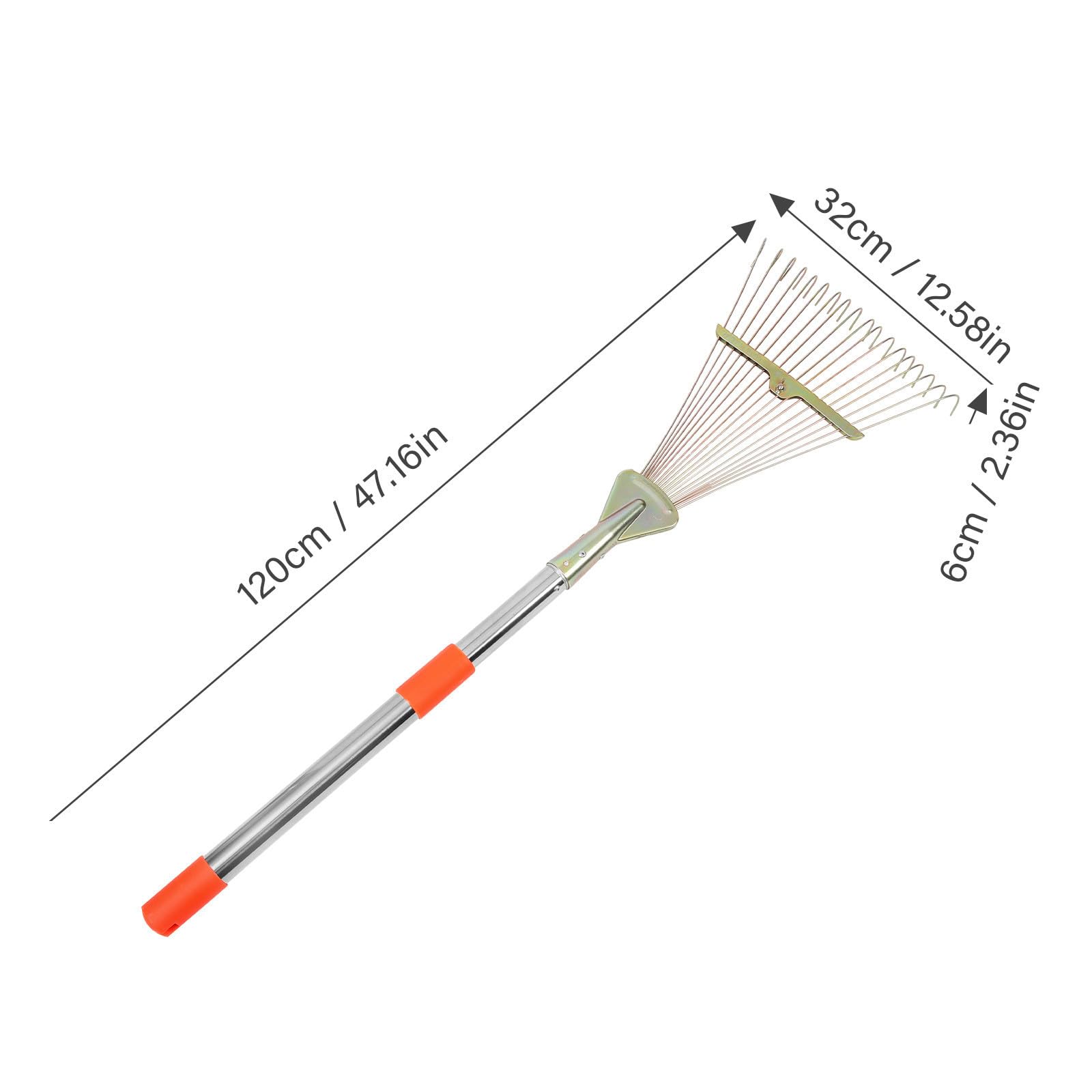 SHINEOFI Rastrillo para Jardín Rastrillo de Arbustos de Acero Inoxidable Plata Retráctil Portátil para Jardinería, Viaje y Senderismo, para Hojas y Césped