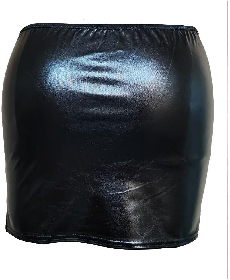 Women's PVC Leather Wet Look Mini Skirt Clubbing Pole Dance with G-String - Image 3
