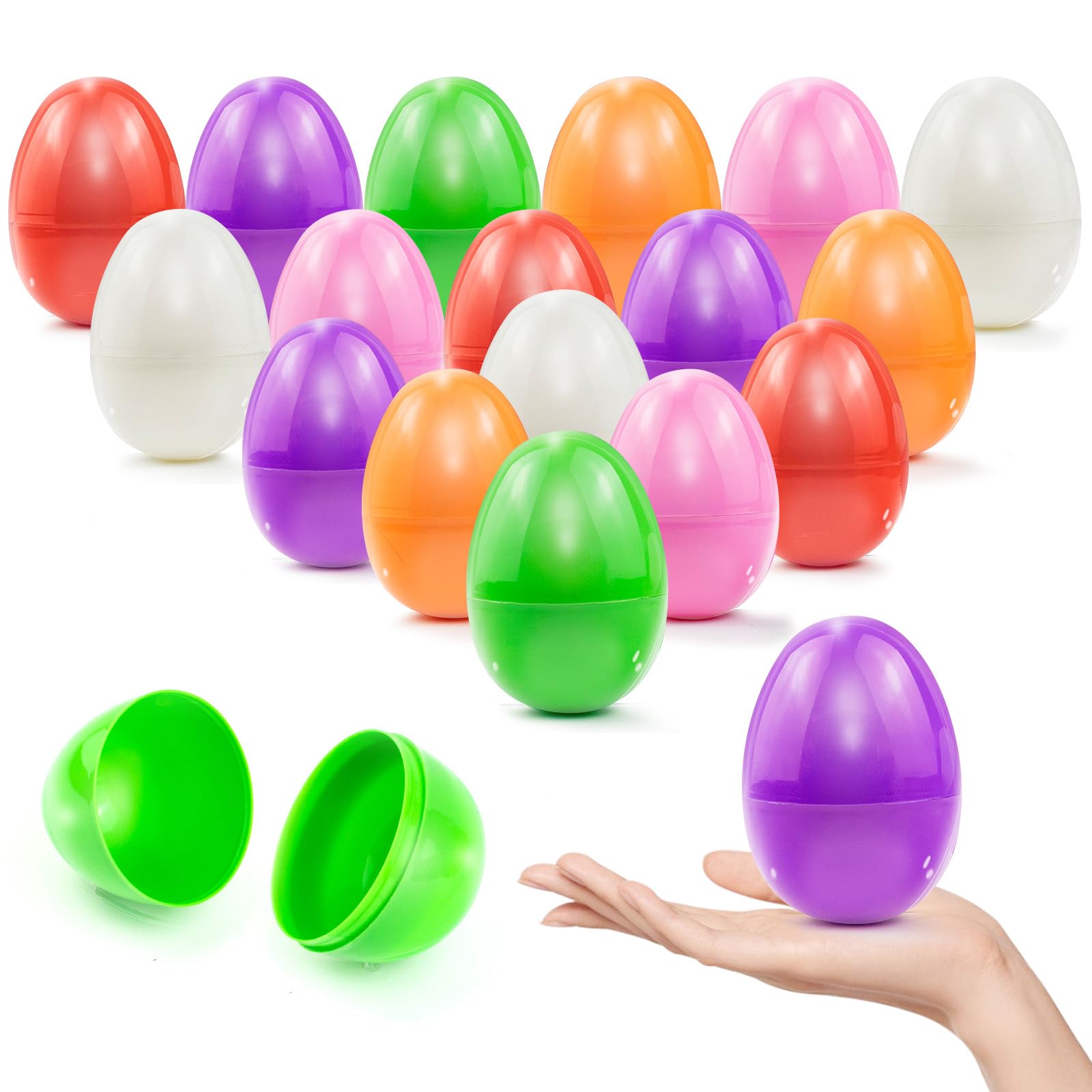 Milaloko 48Pcs 2.3" Fillable Easter Eggs, Colorful Bright Empty Plastic Eggs for Easter Hunt, Surprise Egg, Easter Basket Stuffers