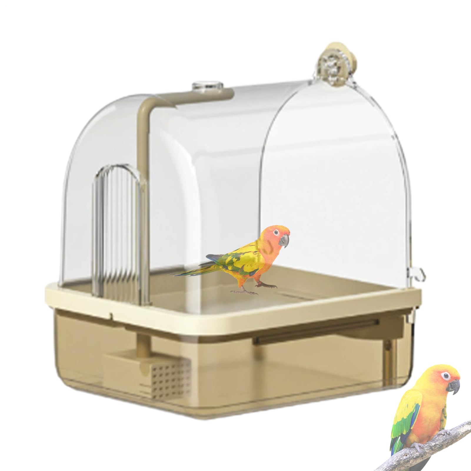 Baños de aves para jaulas – Dos modos de funcionamiento (bomba eléctrica) | Ducha interior con agua en circulación para loros de cola larga, calopsitte conure y de enriquecimiento