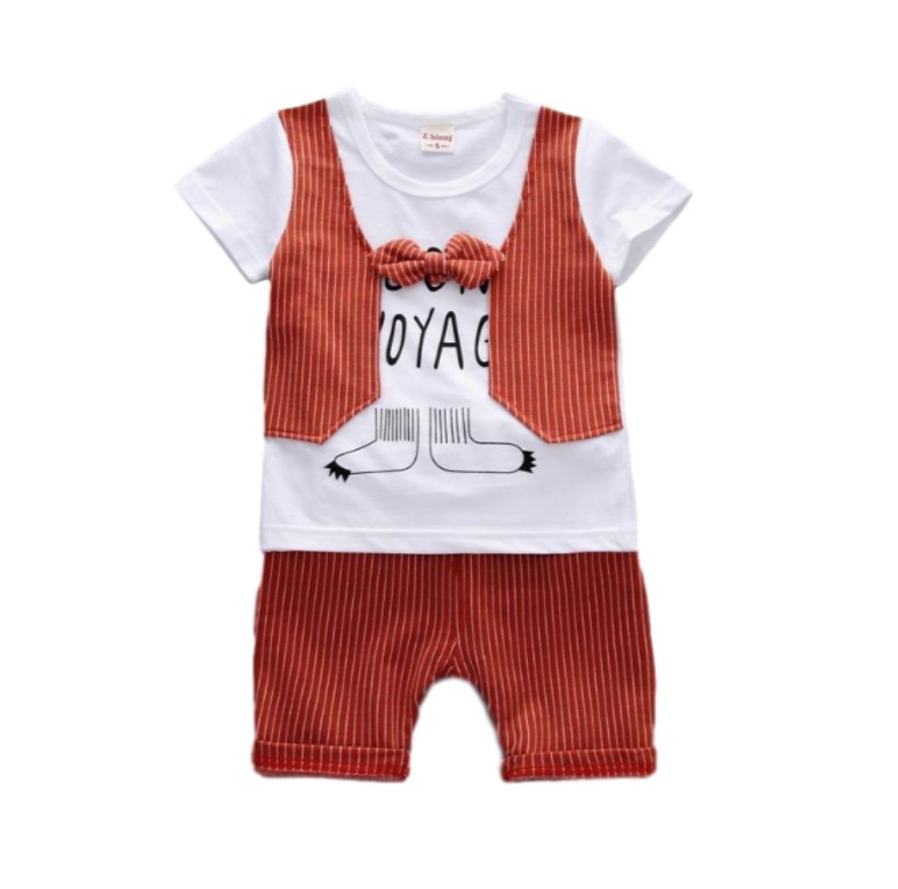 Mummamia Bon Voyage Print Vest Style Tee & Shorts - Peach