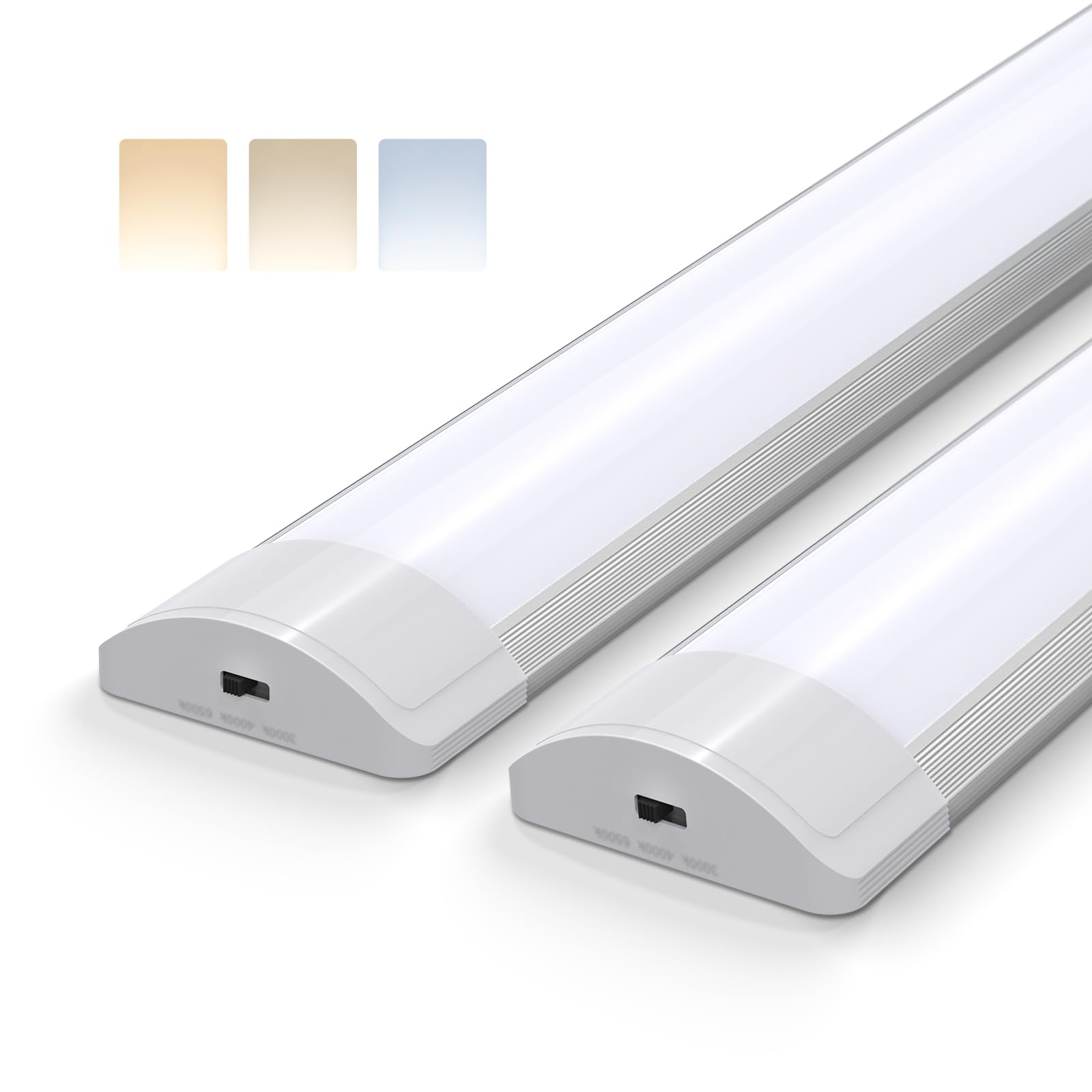 Barrina Réglette LED Batten Light 55cm 20W 2200lm 3000K/4000K/6500K Changement de Couleur Plafonnier 2 paquets