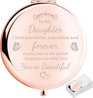 Daughter Birthday Gift Compact Mirror from Mom Dad, to My Daughter Gorgeous Rose Gold Compact Mirror Unique Daughter Gift for Girls Women Graduation Mother's Day