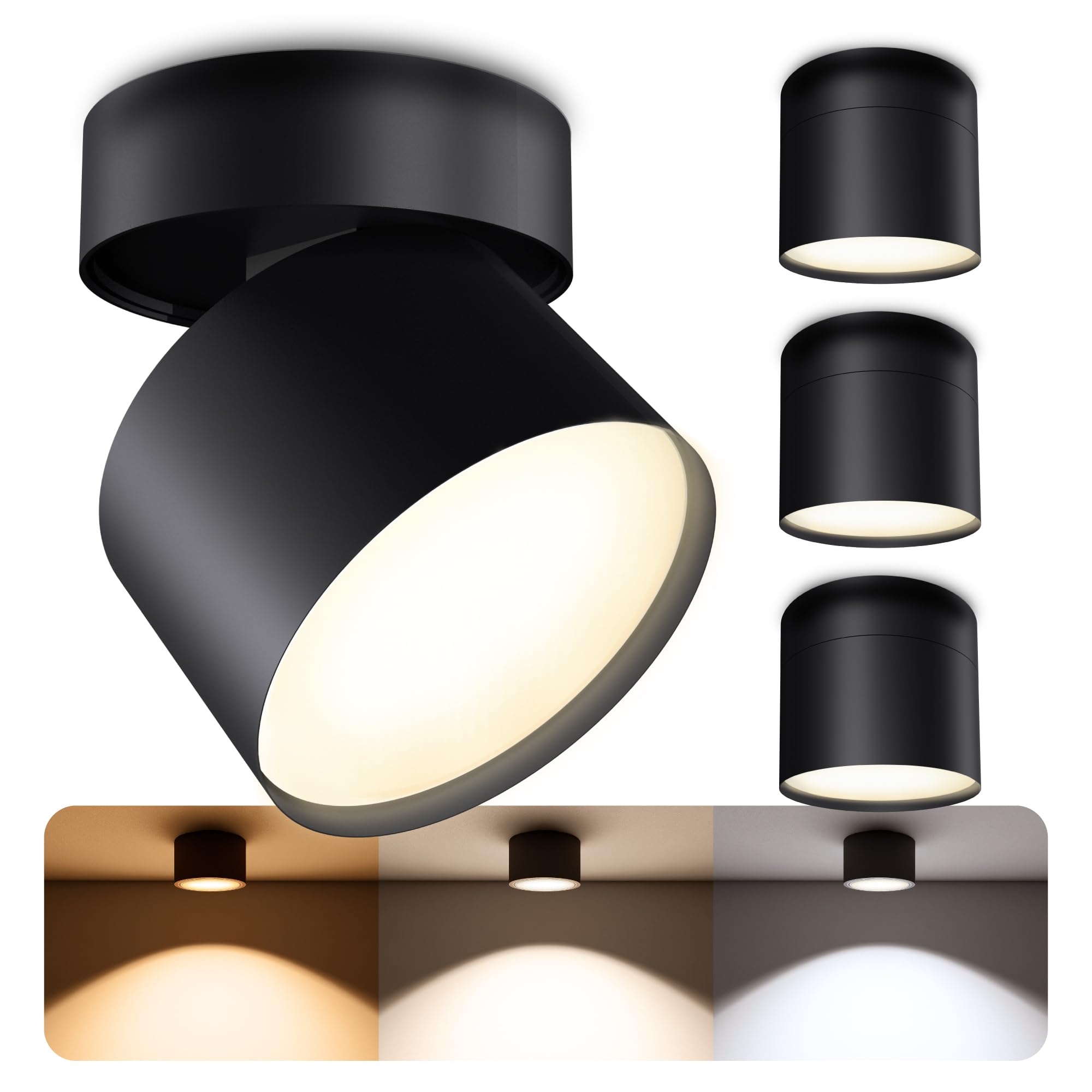 SSC-LUXon SAMU Aufbauspot 4er Set schwarz schwenkbar GX53 3W 3 Lichtfarben