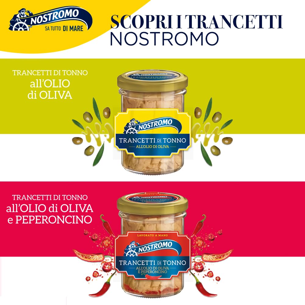 Nostromo - Trancetti di tonno all'olio di oliva, 6 vasetti da 180gr. Qualità superiore, lavorati a mano, fonte di Omega 3