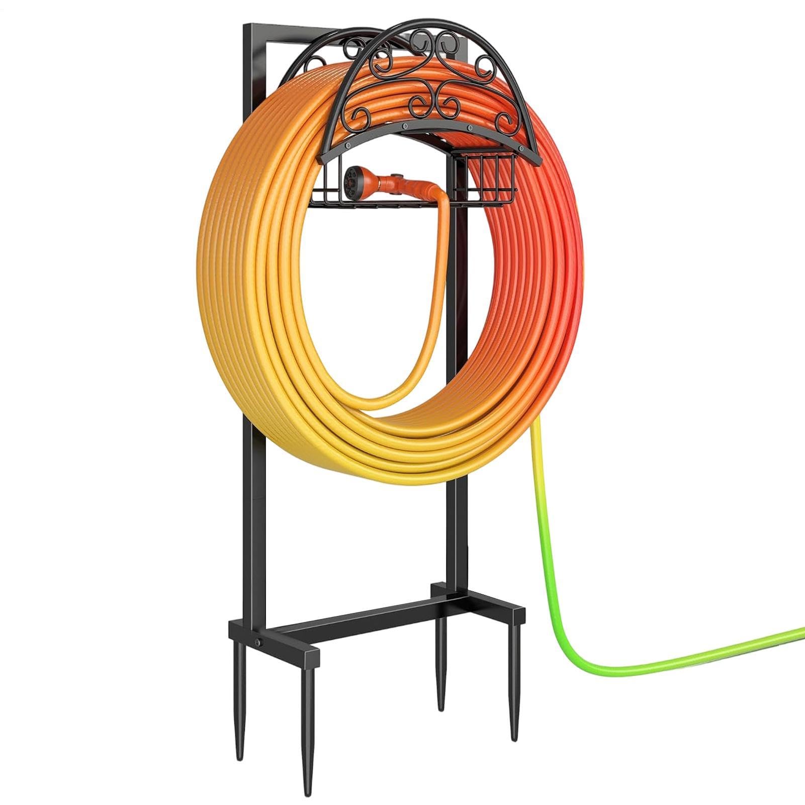Soportes de manguera para colgar de metal estable y resistente con cesta de