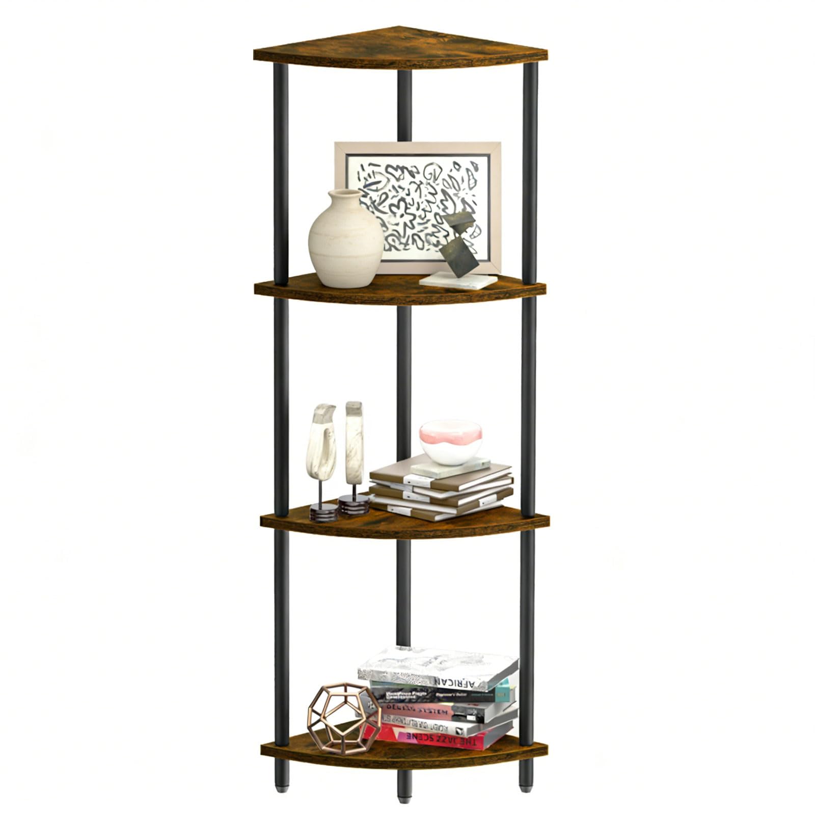 SRIWATANA 42.9" 4-Tier Corner Shelf Stand, Tall Standing Wood Display Unit