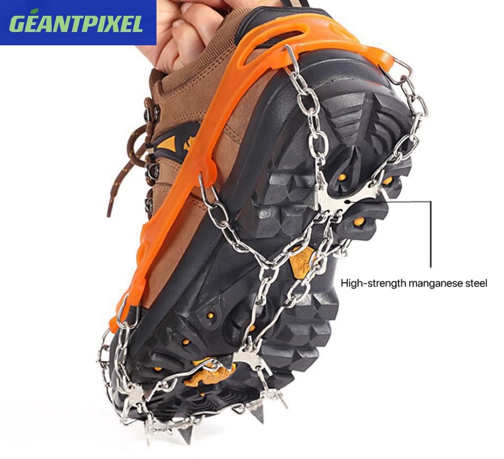 Crampon Antidérapant pour Chaussures,10 Dents Crampons avec Acier au manganèse,Crampons randonnées avec étui (Black)