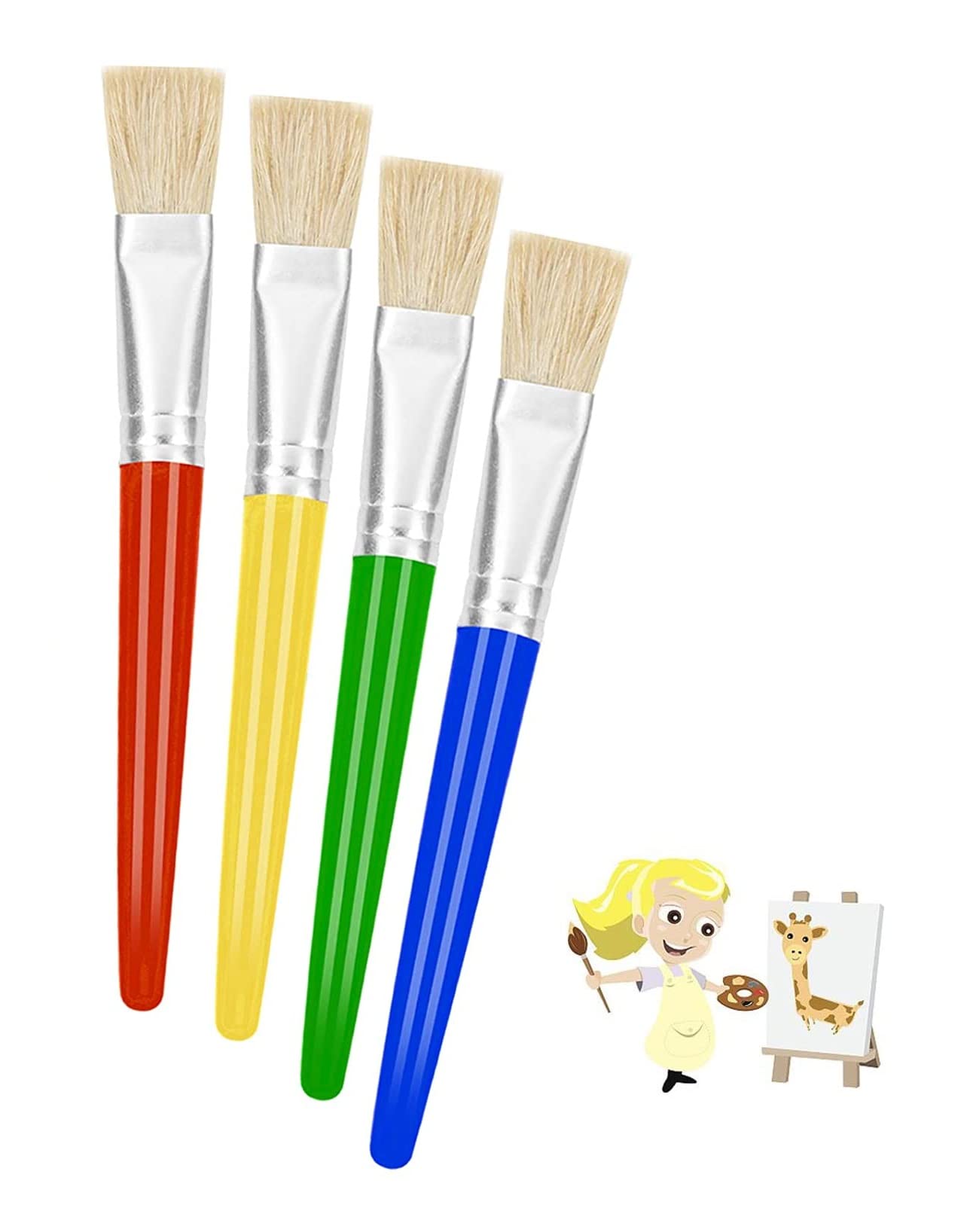 DEZIINE�4 Pcs Childrens Paint Brushes Set Flat Tip Painting Brushes Starter Set with Handle and Hog Bristles, Colorful Paint Brushes for Kids Children Toddlers Beginners Art Supplies-image-47