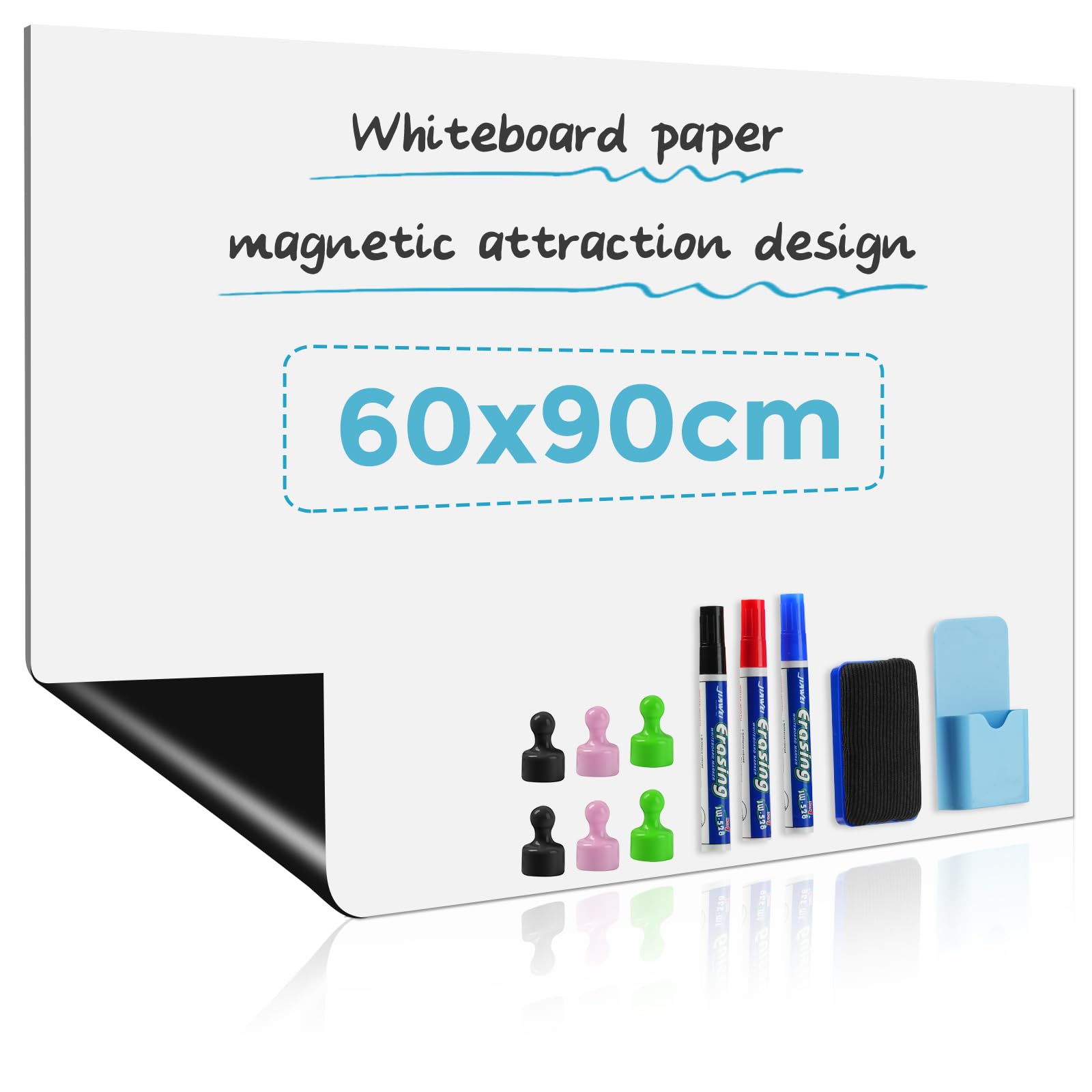 60×90cm Pizarra Blanca Magnética – Vinilo Pizarra Autoadhesivo, Removible y Fácil de Aplicar – Ideal para Dibujos de Niños, Oficina y Hogar | Autoadhesivo, magnético, se puede limpiar en seco, sin residuos, fácil montaje, para oficina, oficina en casa, 60