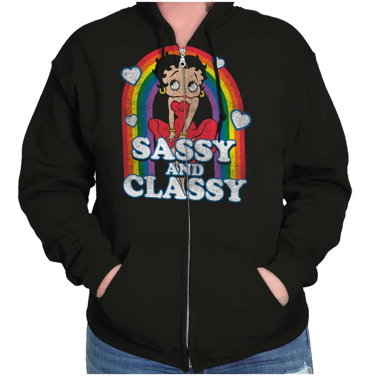 Brisco Brands Betty Boop Sassy and Classy Rainbow Zip Hoodie Sweatshirt Women