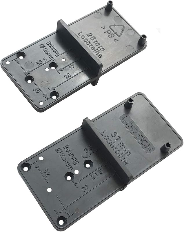 LOOTICH Fúrósablon Zsanérokhoz 26mm és 35mm Átmérővel - Műanyag Furatsablon 32-es Lyuksorhoz, Szerelőlapokhoz és 25/20mm Excenteres Kötőelem