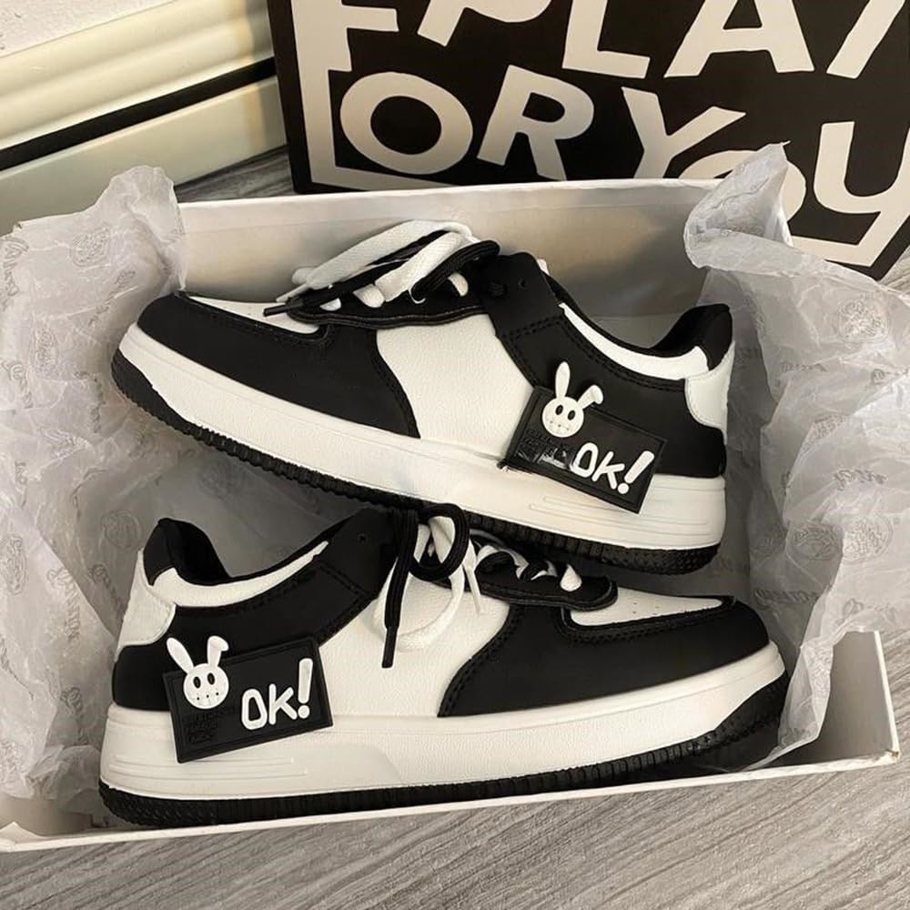 Loizziuy Cute Bunny Skateboard Shoes Inspired Casual Sneakers Retro for Women Girl for Summer Travel & Everyday Wear Gift (US 8.5,Black,8.5)