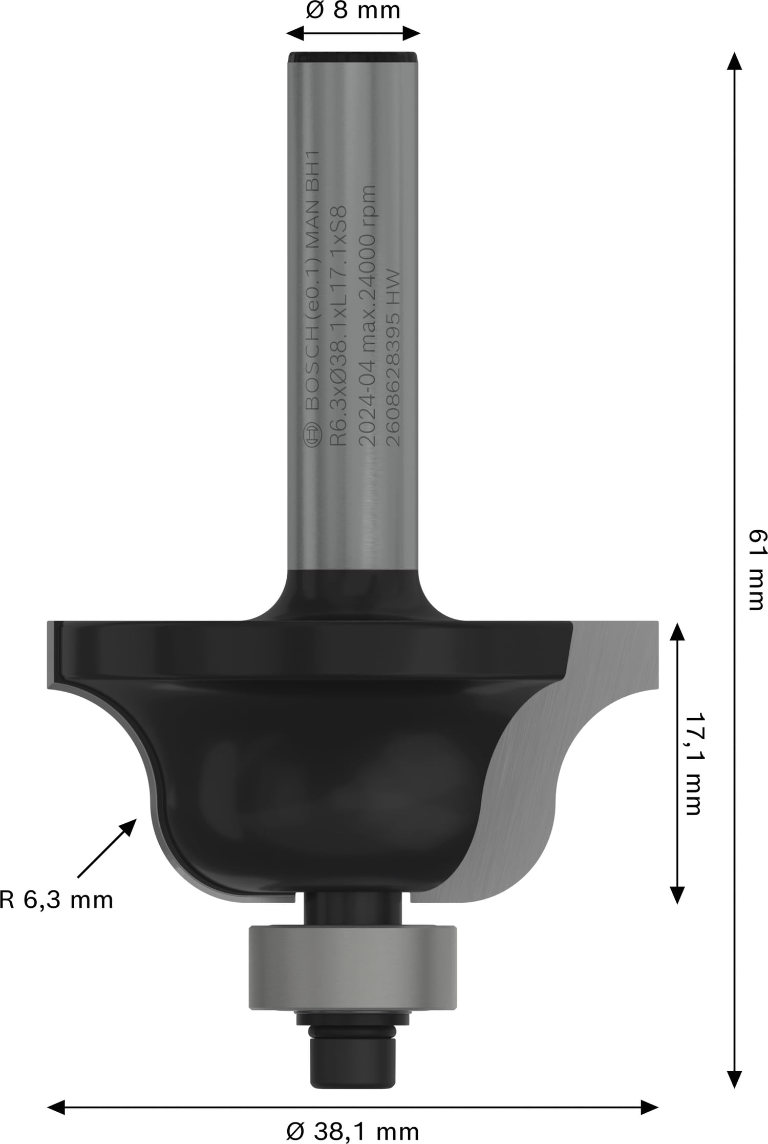 Bosch 1x Fraise à doucine romaine PRO (pour Bois résineux, Bois dur, Ø 38,1 mm, Professional Accessoire Défonceuse manuelle, Fraise à araser)
