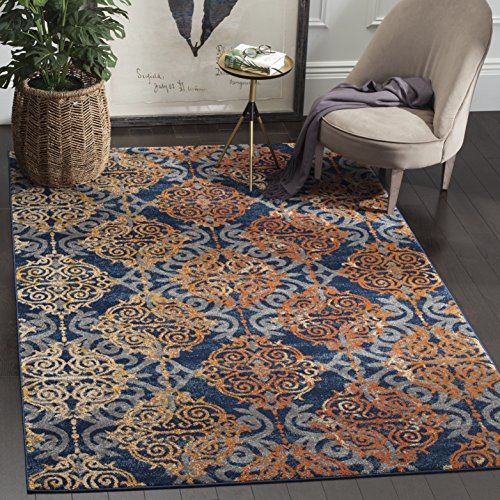 Tapete SAFAVIEH Evoke Collection 5'1" x 7'6" azul y naranja miniatura 1