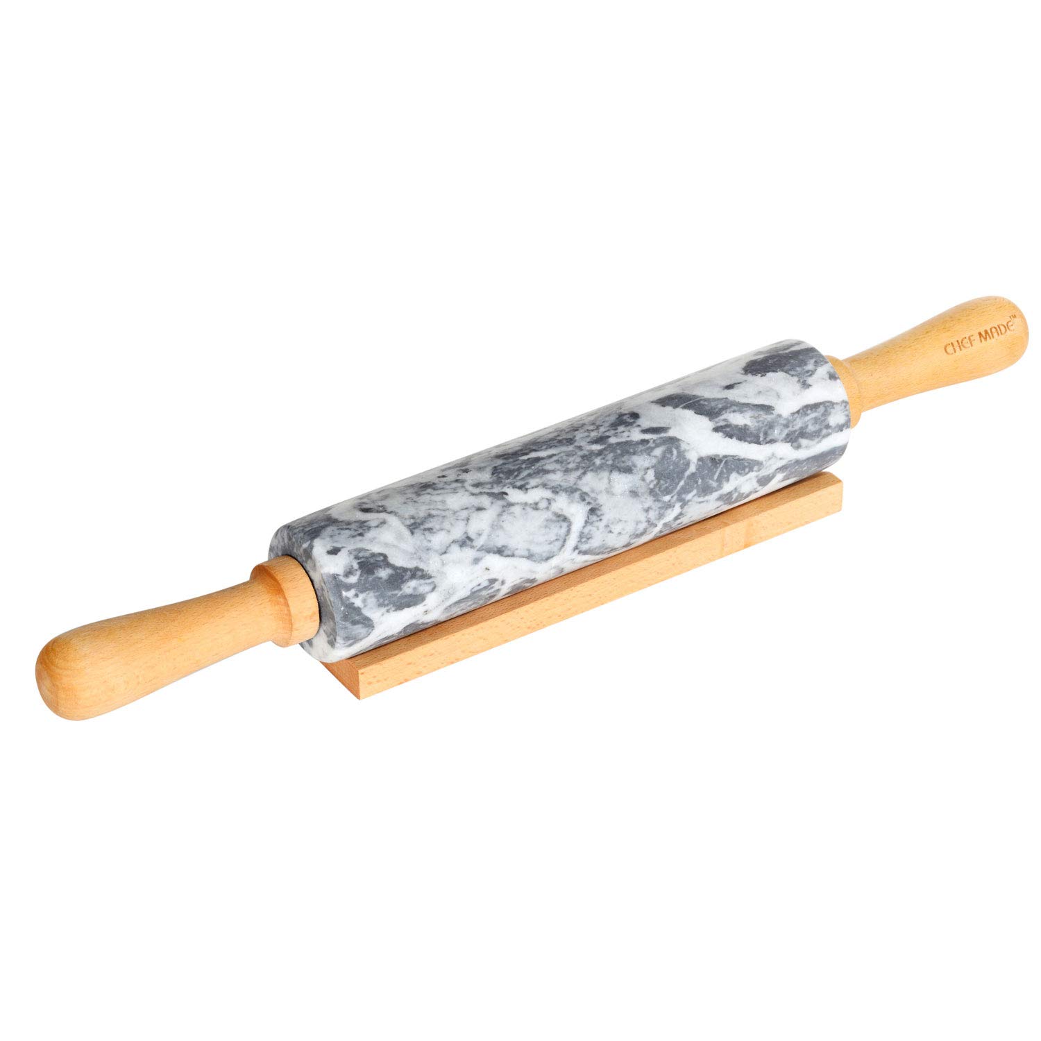 CHEFMADE Rouleau à Pâtisserie En Marbre 18 Pouces Avec Poignées Bois - Antiadhésif FDA (Gris Et Blanc)