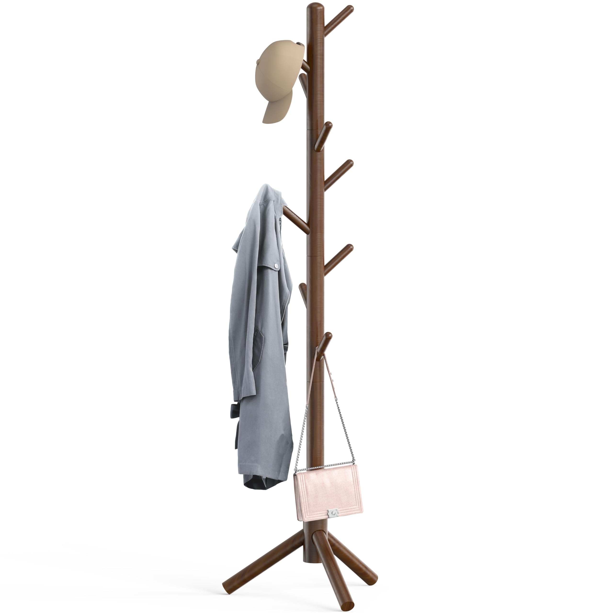 Simple Houseware Wooden Coat Rack Stand Garment Adjustable Tree Rack 9 Hooks Walnut