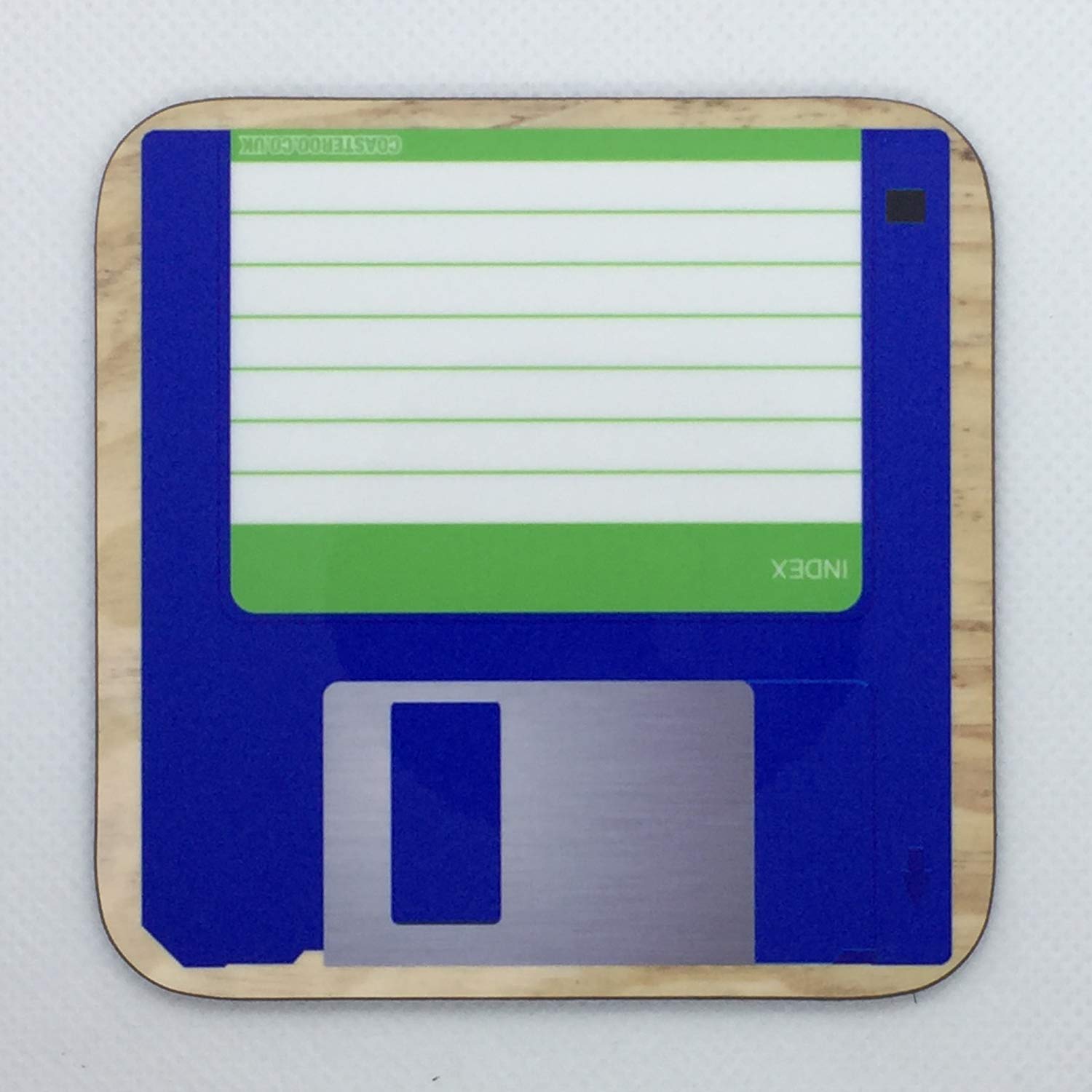 Green Floppy Disc - Fun Retro Themed Design - Drinks Coaster - Hardboard - 9cm x 9cm - Gloss Finish