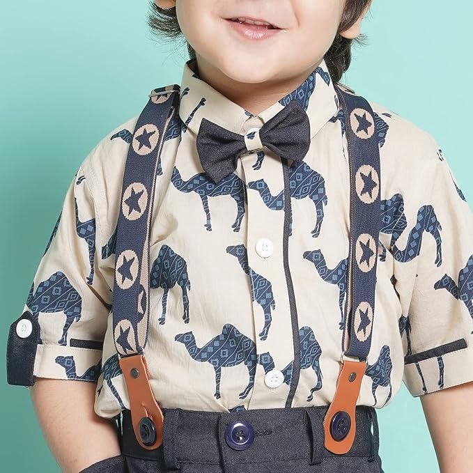 Image of AJ DEZINES Kids Casual Wear Clothing Cotton Shirt Short Set For Boys