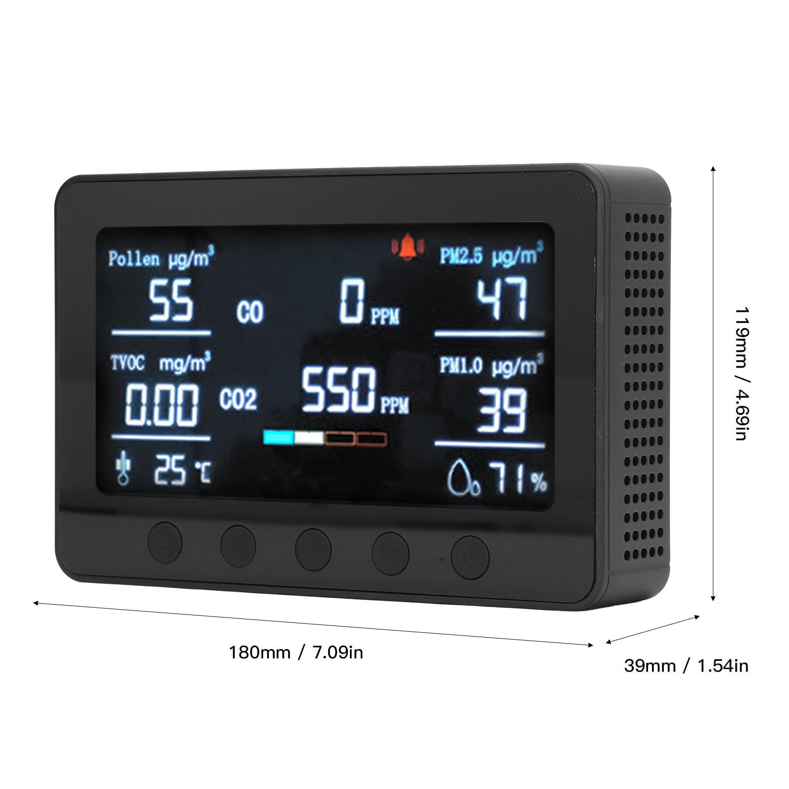 ViaGasaFamido Tester per Rilevatore di qualità Dell'aria per CO2 PM2.5 TVOC Formaldeide Display da 7 Pollici per di Ventilazione per Uffici Domestici (Spina europea)