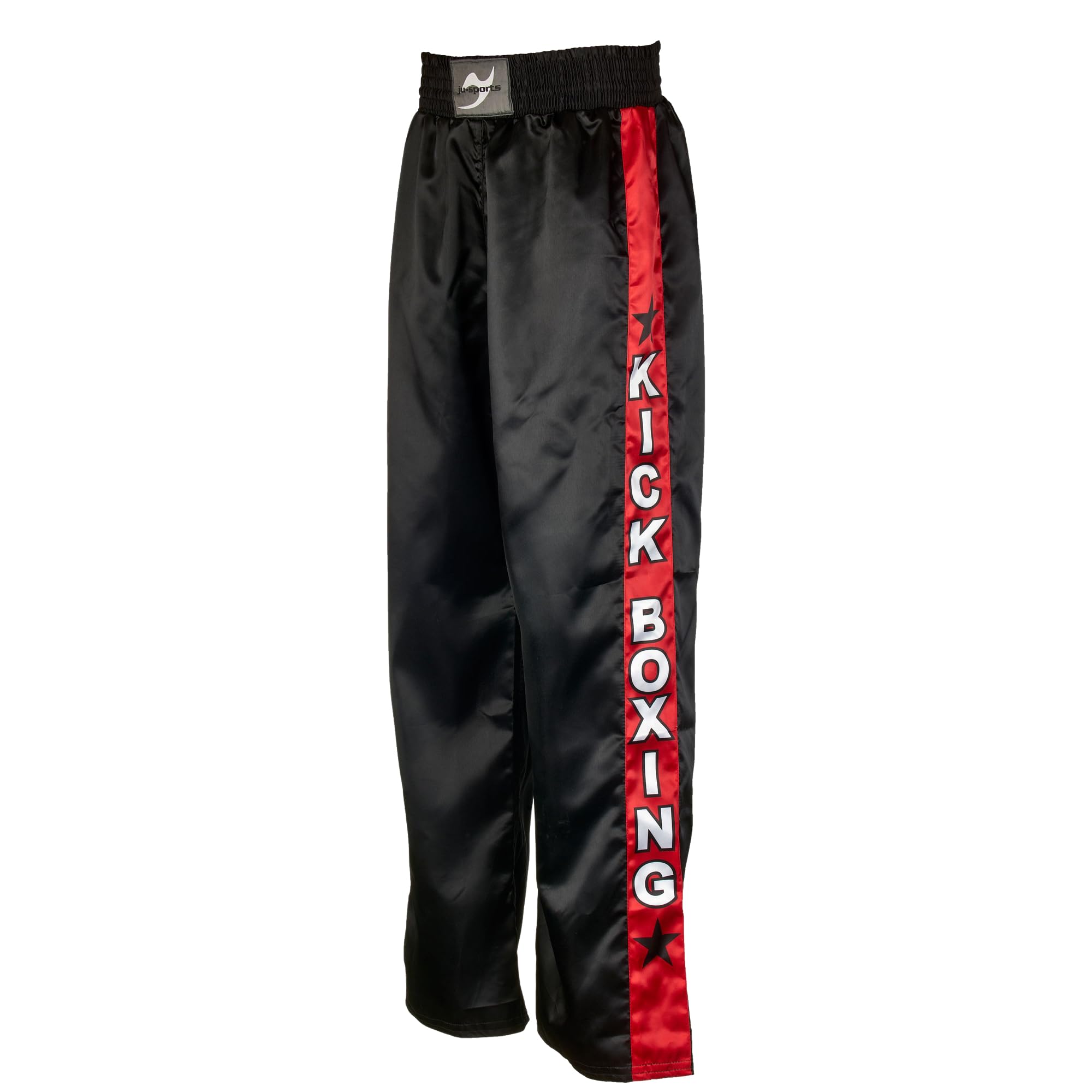 Ju-Sports Kickboxhose Herren & Damen schwarz - Leichte Hose mit Gummizug & Zusatzschnürung aus 100% Polyester, Mit Kickzwickel & breitem Boxerbund