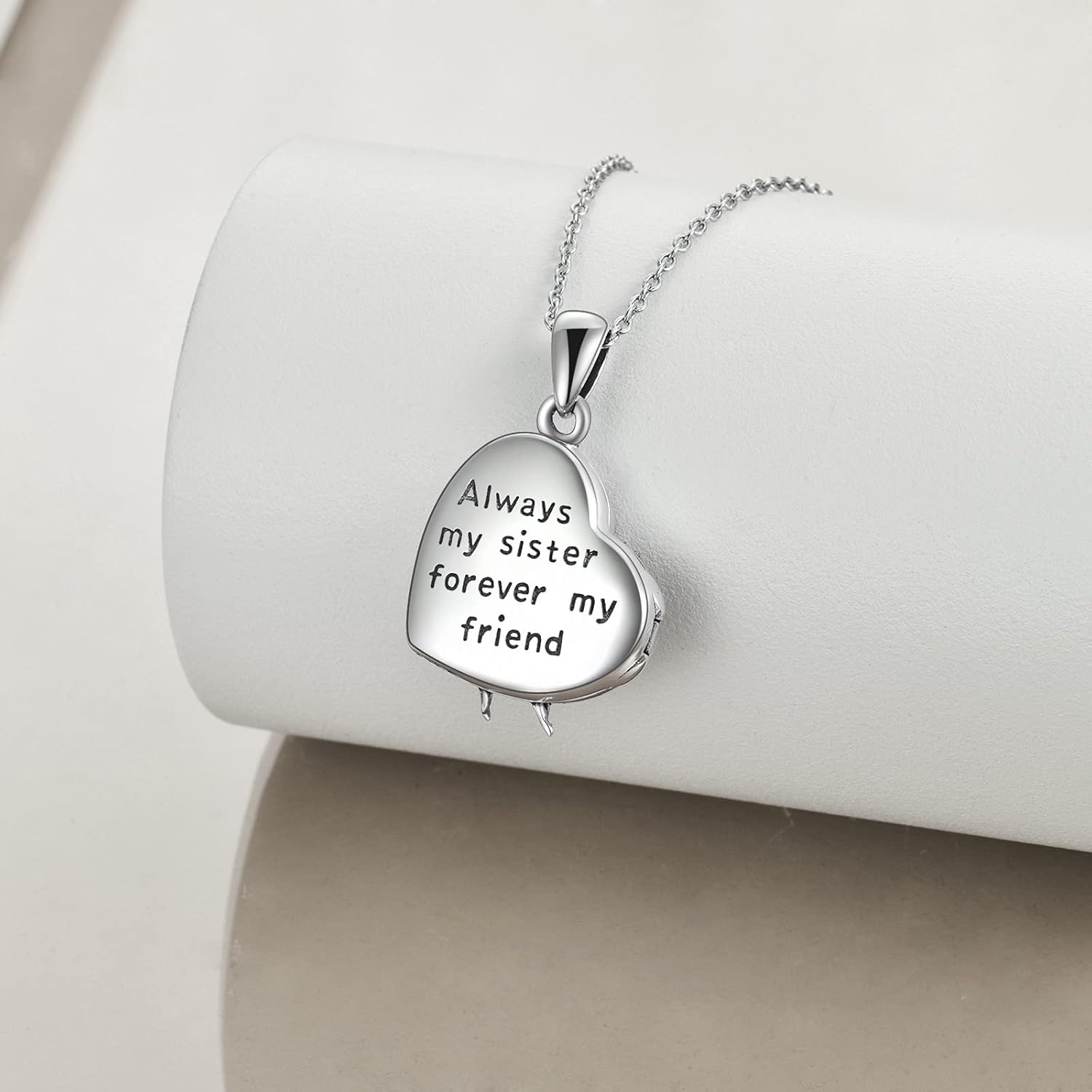 AOBOCO Sisters Jewelry Gifts Heart Silver Locket Necklace That Hold Picture