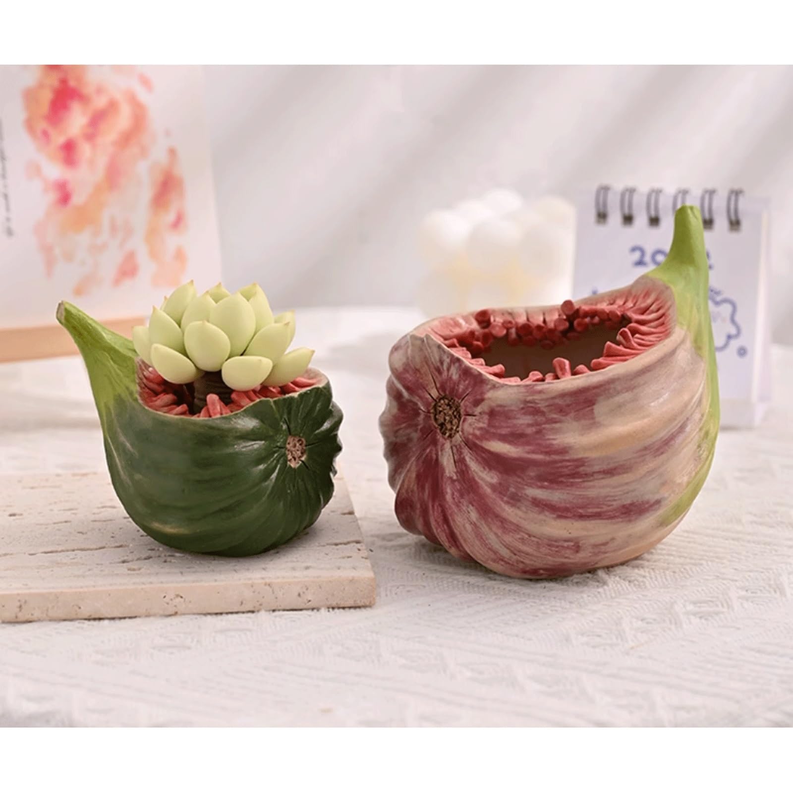 Dekoracyjna doniczka na sukulenty w kształcie figi, ceramiczna doniczka na kwiaty, rustykalna doniczka w kształcie owoców, urocza mini doniczka na kaktusy, na okna, taras lub do salonu (fioletowa, CH)