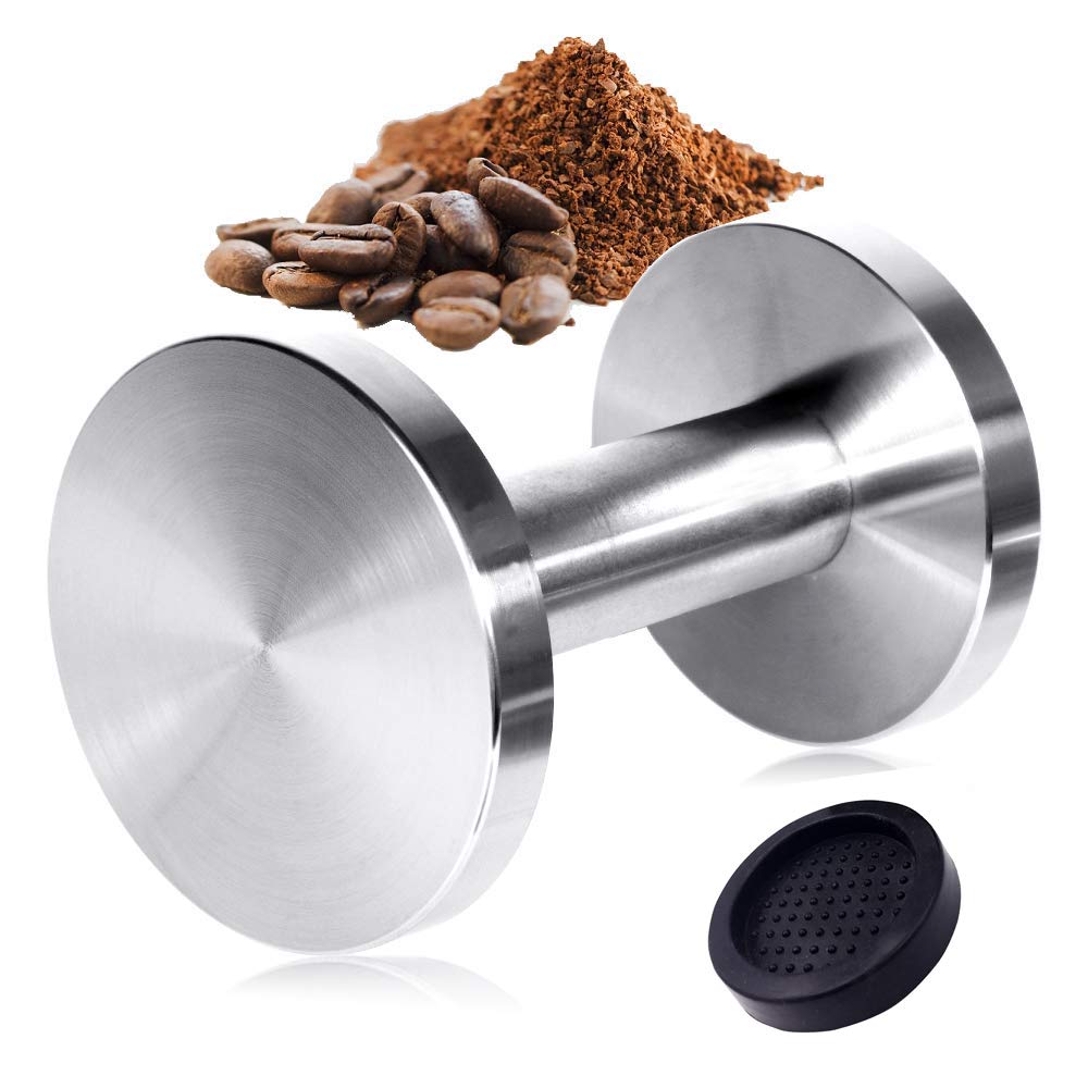 Coffee Tamper, Santo Dual Sided Espresso Tamper 51mm/58mm, Soft Silicone Tamper Mat 2.36 Inch Flat Base, Uncoated Solid Stainless Steel, Dishwasher Safe