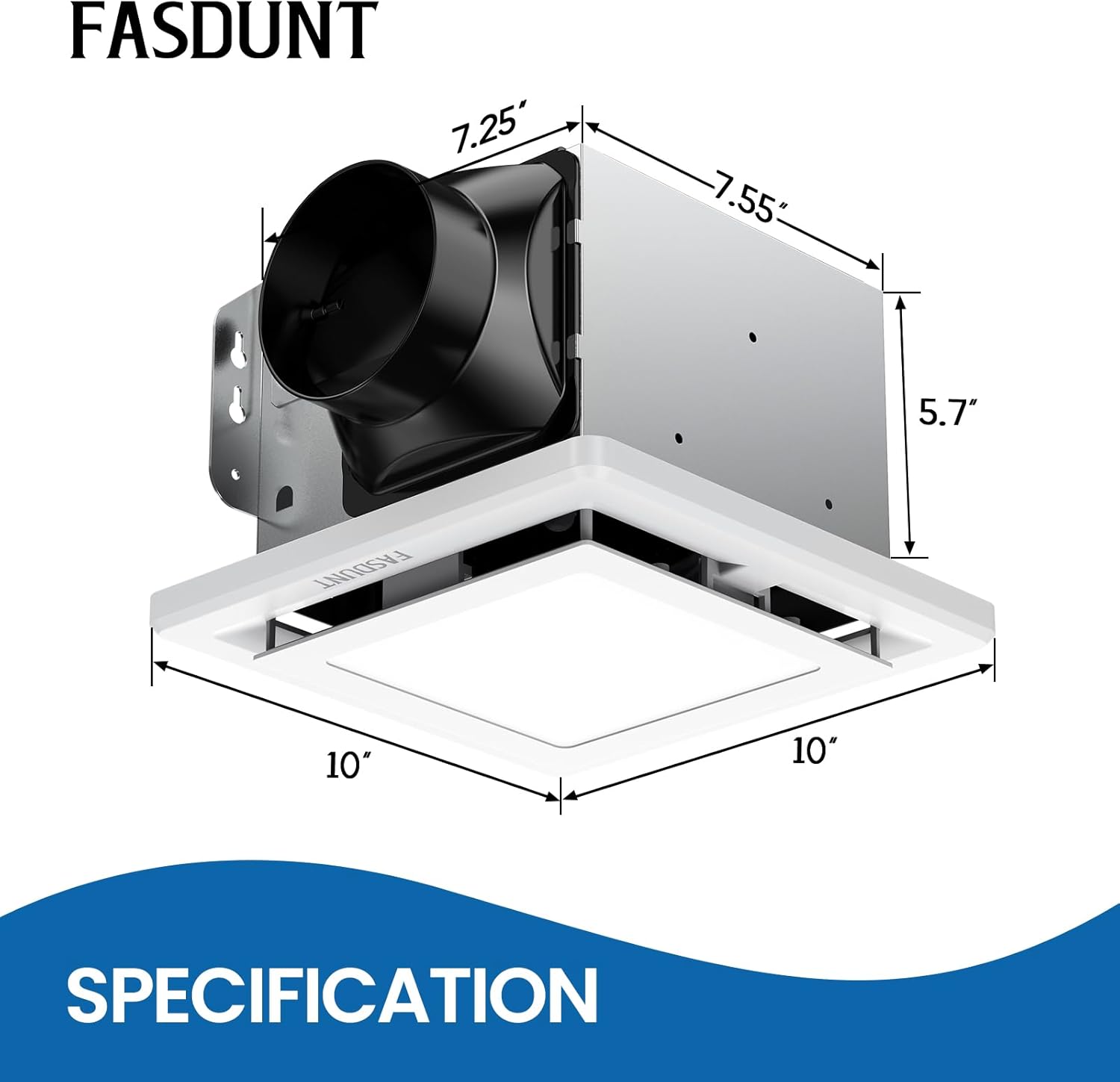 FASDUNT Bathroom Exhaust Fan with Light 3CCT, 110 CFM & 1.0 Sones - Easy Install Ceiling Mount Shower Bathroom Fan, Adjustable Exhaust Vent with light, ETL & FCC Certified