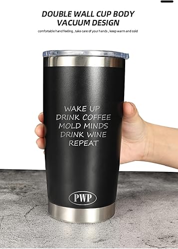 Miniatura 4 de P W P Vaso de 20 onzas para café y bebida, café con diseño de mentes y repetición de vino, vaso de acero inoxidable, taza de café de viaje, vaso