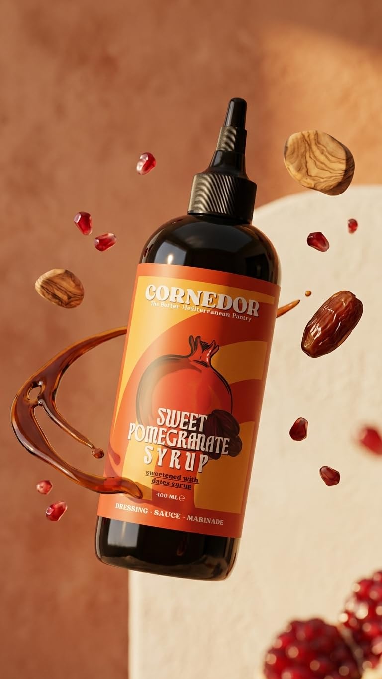 CORNEDOR - Sciroppo di melograno dolce | Mix di melograno e datteri | 400 ml | Sciroppo, condimento, salsa, marinata | Senza zuccheri aggiunti, senza additivi