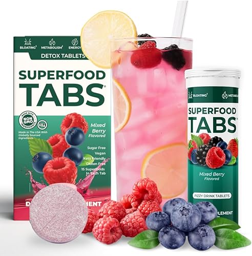 SUPERFOOD Tabs - Bebida de limpieza desintoxicante - Suplemento nutricional gaseoso para mujeres y hombres - Apoya el peso saludable - Mejora la